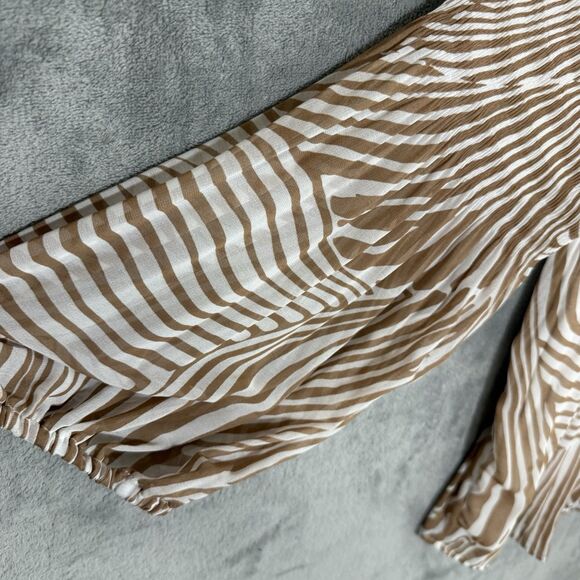 Chicos Tunic Top 2XL Size 4 Beige Babydoll Balloon 3/4 Sleeve Striped Flowy - Picture 8 of 11